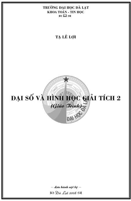 Đại số & Hình học Giải tích 2: Giáo trình